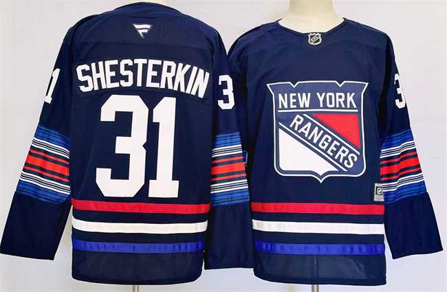 Mens New York Rangers #31 Igor Shesterkin Navy 2024-25 Stitched Jersey